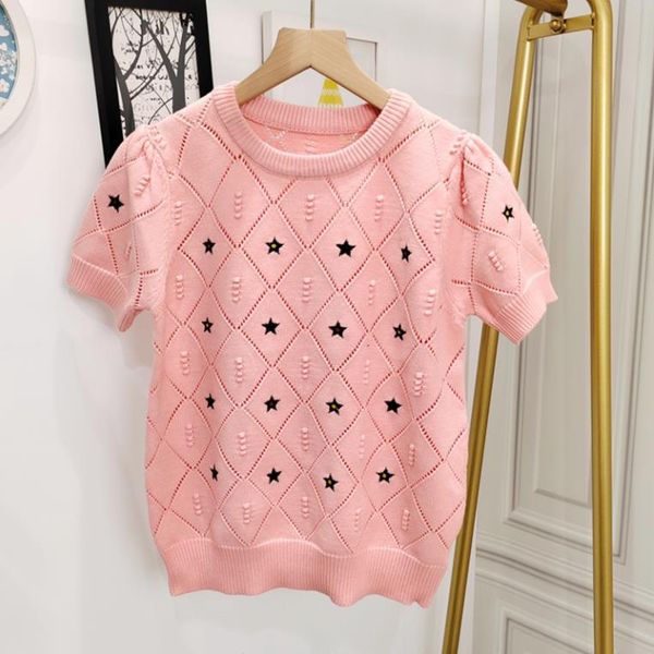 316 2023 runway summer brand same style sweater short sleeve crew neck pullover fashion clothes white blue pink womens ruibing, White;black
316 2023 runway summer brand same style sweater short sleeve crew neck pullover fashion clothes white blue pink womens ruibing, White;black
