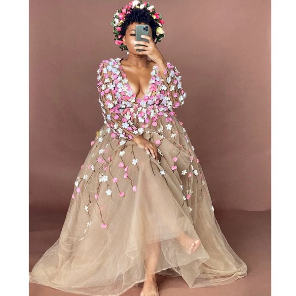v neck a line prom dresses 3d floral lace applique long sleeves split floor length formal party evening dresses, Black
v neck a line prom dresses 3d floral lace applique long sleeves split floor length formal party evening dresses, Black