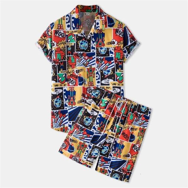 2023 hawaiian beach style summer suit collar print short sleeve pants set, White;black
2023 hawaiian beach style summer suit collar print short sleeve pants set, White;black