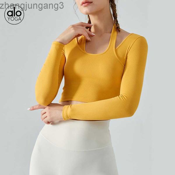 alos yoga t shirt long sleeve women's fake two-piece halter neck short slimming rib tight sports fitness suit, White
alos yoga t shirt long sleeve women's fake two-piece halter neck short slimming rib tight sports fitness suit, White