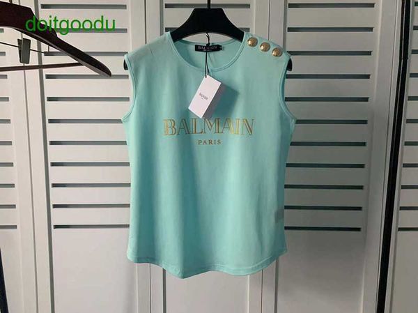 ballmmains spring summer 23 new sleeveless ironing gold shoulder gold button tank arc hem t shirt women, White
ballmmains spring summer 23 new sleeveless ironing gold shoulder gold button tank arc hem t shirt women, White