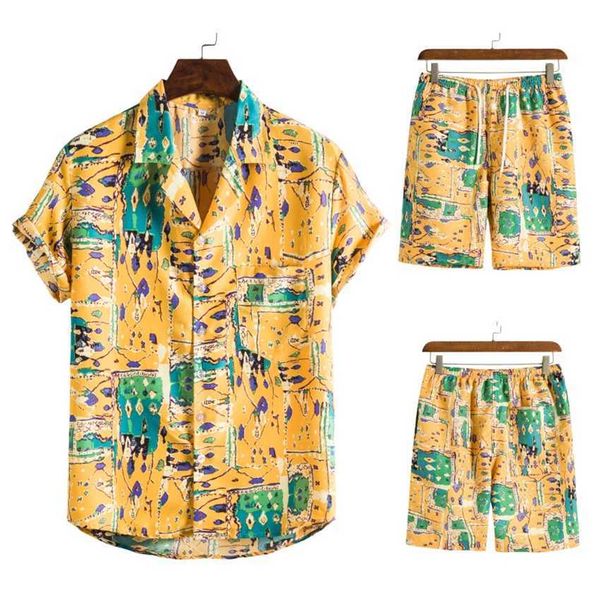 2023 new hawaiian beach style suit collar print short sleeve shorts set european size men's two piece, White;black
2023 new hawaiian beach style suit collar print short sleeve shorts set european size men's two piece, White;black