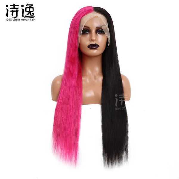 half pink half black straight wave 13x4 lacefrontalwigs 230323 
half pink half black straight wave 13x4 lacefrontalwigs 230323