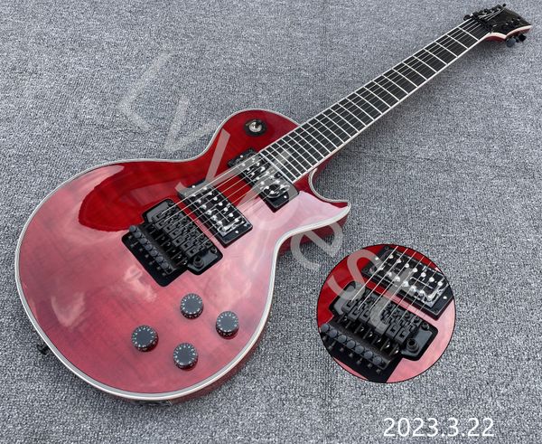 7 strings electric guitar floyd rose style tremolo black parts wine red color tigerflame ebony fingerboard no inlay
7 strings electric guitar floyd rose style tremolo black parts wine red color tigerflame ebony fingerboard no inlay