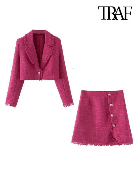 women's suits blazers traf women fashion with frayed tassel tweed cropped blazer coat and high waist mini skirt female two piece sets, White;black
women's suits blazers traf women fashion with frayed tassel tweed cropped blazer coat and high waist mini skirt female two piece sets, White;black
