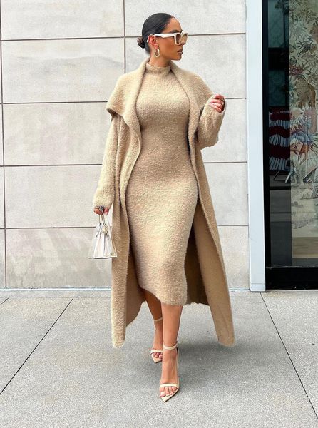 two piece dress autumn and winter temperament dress coat two-piece loose belt long cardigan suit women 230323, White
two piece dress autumn and winter temperament dress coat two-piece loose belt long cardigan suit women 230323, White