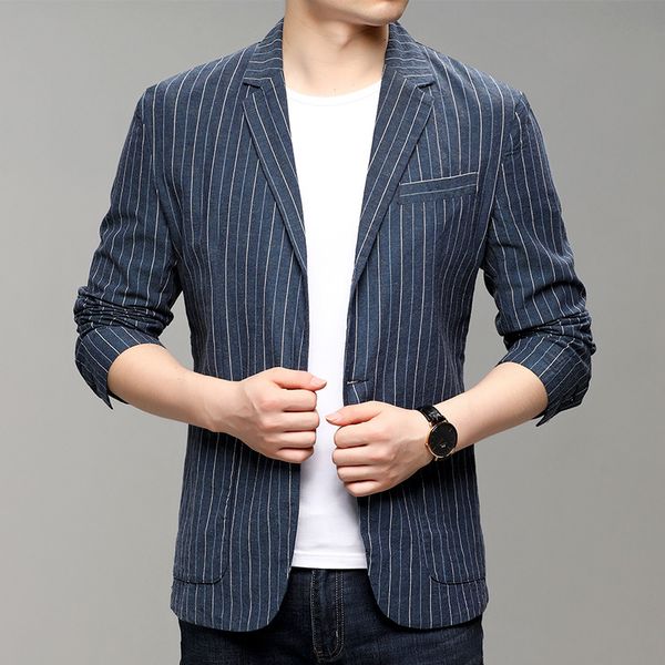men's suits blazers spring and autumn thin linen jacket single western cotton slim striped 230323, White;black
men's suits blazers spring and autumn thin linen jacket single western cotton slim striped 230323, White;black