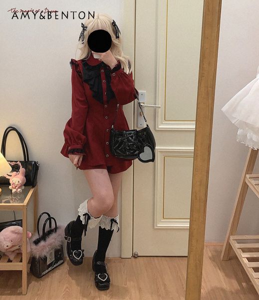women's jumpsuits rompers japanese mine bow 2 piece outfit singlebreasted long sleeve shirt wide leg short suit ladies shorts two set 2, Black;white
women's jumpsuits rompers japanese mine bow 2 piece outfit singlebreasted long sleeve shirt wide leg short suit ladies shorts two set 2, Black;white