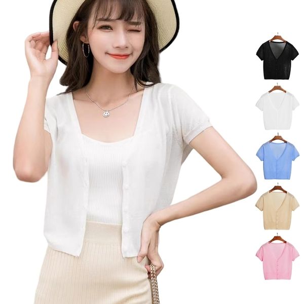 women's knits tees summer cardigan for women short sleeves thin knitwears #039;s sweater jacket ice silk korean fashion blouse over fit, White
women's knits tees summer cardigan for women short sleeves thin knitwears #039;s sweater jacket ice silk korean fashion blouse over fit, White