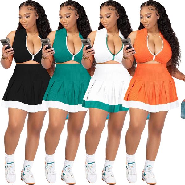 2023 designer summer skirt sets women sleeveless zipper shirt and pleated skirt two piece sets casual outfits solid dress suits bulk wholesa, Black;gray
2023 designer summer skirt sets women sleeveless zipper shirt and pleated skirt two piece sets casual outfits solid dress suits bulk wholesa, Black;gray