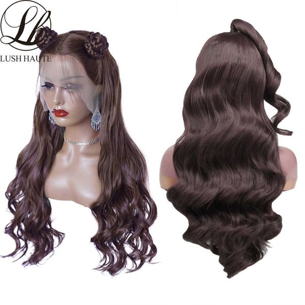 synthetic wigs chocolate brown body wave lace front wigs soft long glueless heat resistant fiber hair synthetic 13x4 for women 230227, Black 
synthetic wigs chocolate brown body wave lace front wigs soft long glueless heat resistant fiber hair synthetic 13x4 for women 230227, Black