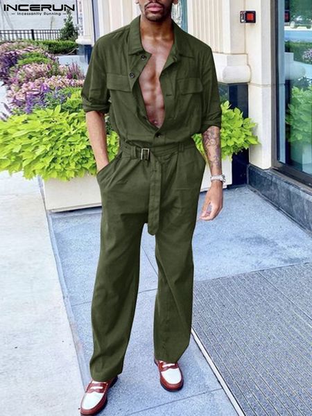 men's pants incerun 2023 jumpsuits solid lapel long sleeve button cargo overalls pockets streetwear casual rompers with belt s 5xl 7 23, Black
men's pants incerun 2023 jumpsuits solid lapel long sleeve button cargo overalls pockets streetwear casual rompers with belt s 5xl 7 23, Black