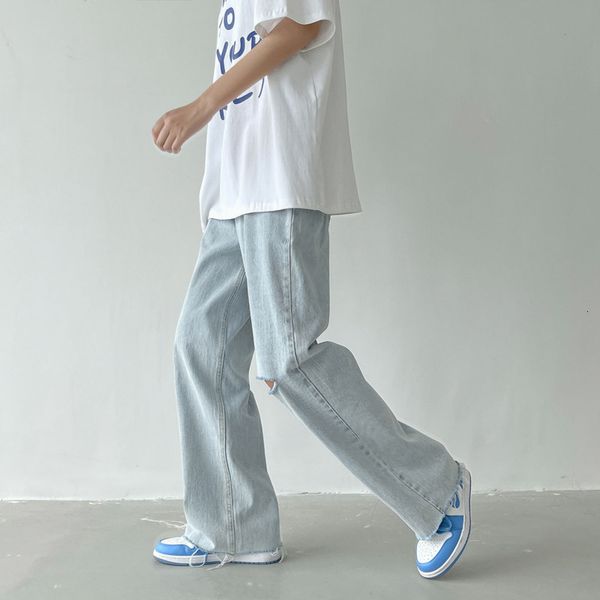 mens jeans summer wideleg fashion light blue casual ripped streetwear loose hiphop hole straight denim trousers 230322
mens jeans summer wideleg fashion light blue casual ripped streetwear loose hiphop hole straight denim trousers 230322