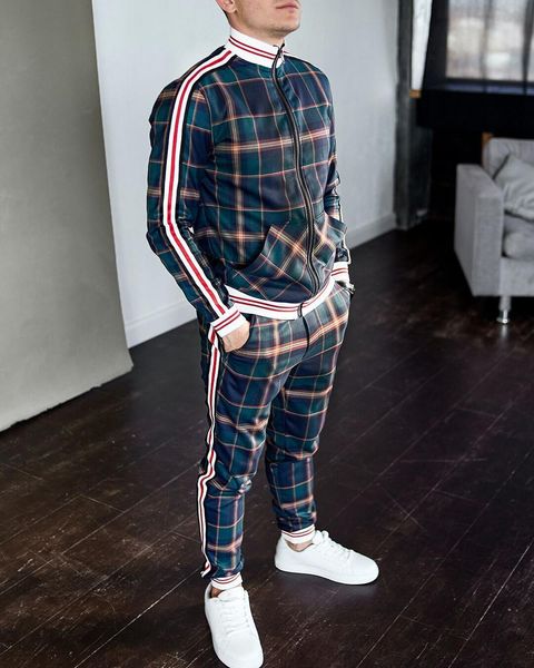 men's tracksuits men tracksuit sets two piece striped lattice suit zipper jacket fashion small trouser slim classic sportswear 230323, Gray
men's tracksuits men tracksuit sets two piece striped lattice suit zipper jacket fashion small trouser slim classic sportswear 230323, Gray