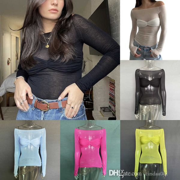 2023 spring summer womens mesh t shirt hollow out light perspective one neck t-shirt crop tees for ladies, White
2023 spring summer womens mesh t shirt hollow out light perspective one neck t-shirt crop tees for ladies, White