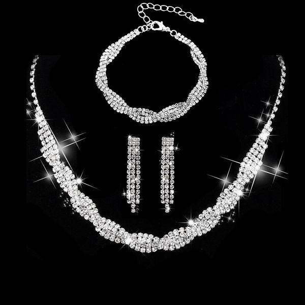 new style necklace earring bracelet suit inlaid zircon rhinestone crystal twinkle bridal decorate adjeustable length necklace wedding party, Silver
new style necklace earring bracelet suit inlaid zircon rhinestone crystal twinkle bridal decorate adjeustable length necklace wedding party, Silver