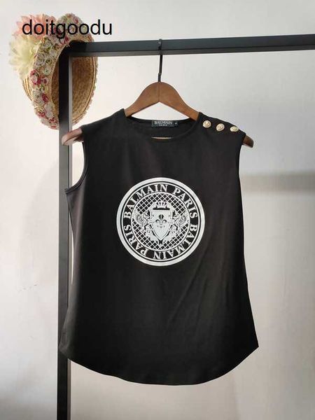 balmn xi mengyao same style stamping letter cotton gold button arc hem sleeveless tank female men and women's t shirt d8wk, White
balmn xi mengyao same style stamping letter cotton gold button arc hem sleeveless tank female men and women's t shirt d8wk, White