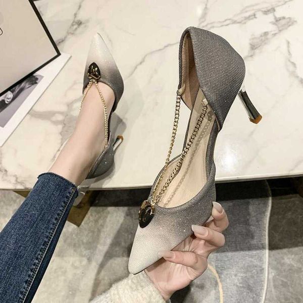womens high heel thin heel pumps spring 2022 new autumn pointedtoe elegant metal chain hollow gradient color single shoes 230202, Black
womens high heel thin heel pumps spring 2022 new autumn pointedtoe elegant metal chain hollow gradient color single shoes 230202, Black