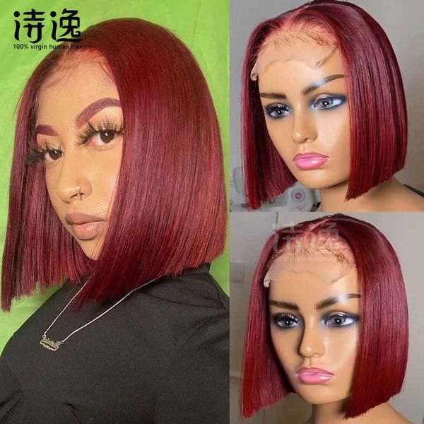 13 * 4 front lace bob head cover human hair wig 99j burgundyshort bobwig straight 230323, Black
13 * 4 front lace bob head cover human hair wig 99j burgundyshort bobwig straight 230323, Black