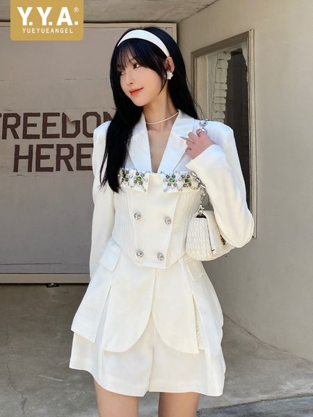 women's two piece pants spring summer women short sleeve casual blazer high waist shorts fake 2 pieces set fashion beading double breas, White
women's two piece pants spring summer women short sleeve casual blazer high waist shorts fake 2 pieces set fashion beading double breas, White