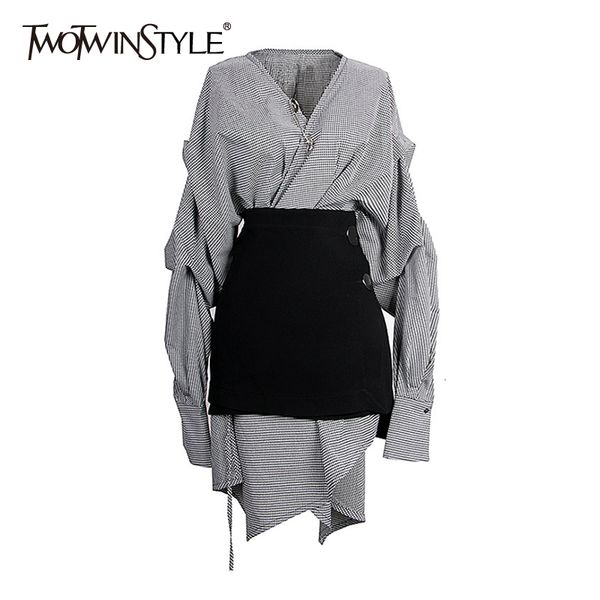 two piece dress twotwinstyle casual black two piece set women v neck long sleeve houndstooth dress high waist mini skirts slim women's, White
two piece dress twotwinstyle casual black two piece set women v neck long sleeve houndstooth dress high waist mini skirts slim women's, White