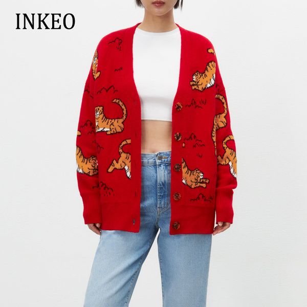 women's knits tees est women red tiger knitted cardigan vneck sweater casual oversized female knit jacket fashion clothing inkeo 2o008, White
women's knits tees est women red tiger knitted cardigan vneck sweater casual oversized female knit jacket fashion clothing inkeo 2o008, White