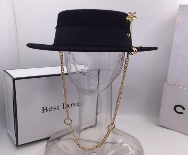 black cap female british wool hat fashion party flat hat chain strap and pin fedoras for woman for a streetstyle shooting5747128, Blue;gray
black cap female british wool hat fashion party flat hat chain strap and pin fedoras for woman for a streetstyle shooting5747128, Blue;gray