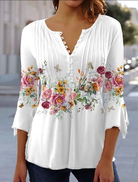 women's tshirt vneck printed button waist cropped tshirt women casual loose longsleeved elegant temperament 230323, White
women's tshirt vneck printed button waist cropped tshirt women casual loose longsleeved elegant temperament 230323, White