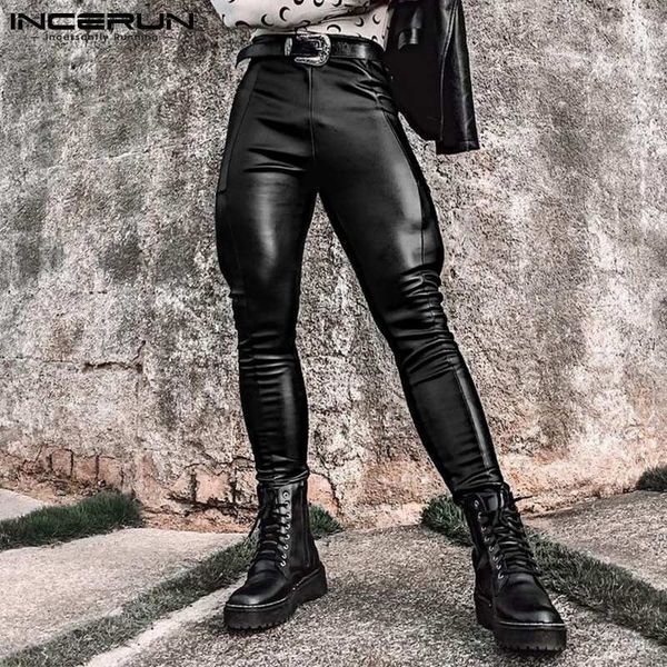 men's pants incerun men skinny solid pantalons fashion comfortable stretch leather long pant streetwear all match simple trousers s 5xl, Black
men's pants incerun men skinny solid pantalons fashion comfortable stretch leather long pant streetwear all match simple trousers s 5xl, Black