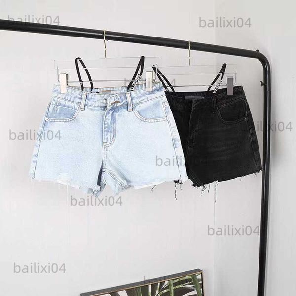women's shorts aw 2023 spring summer new brushed edged diamond denim letter strap high waist versatile slim pants women t230323, White;black
women's shorts aw 2023 spring summer new brushed edged diamond denim letter strap high waist versatile slim pants women t230323, White;black