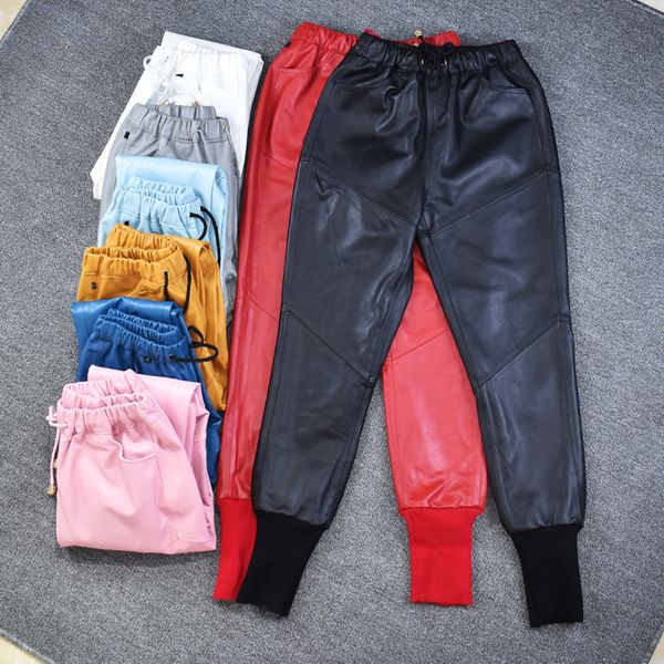 women's pants s autumn winter fashion drawstring genuine sheep leather pants female elastic waist casual harem trousers for women 23032, Black;white
women's pants s autumn winter fashion drawstring genuine sheep leather pants female elastic waist casual harem trousers for women 23032, Black;white