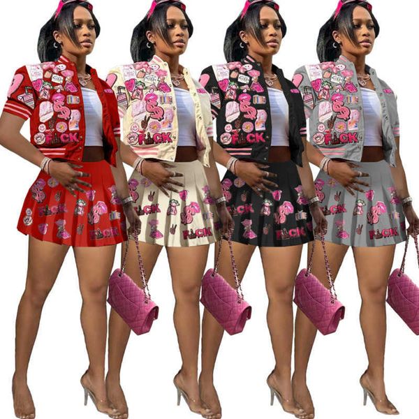 designer tracksuits for womens basaball two piece dress fashion printed bomber jacket pleated skirt sets, Gray
designer tracksuits for womens basaball two piece dress fashion printed bomber jacket pleated skirt sets, Gray