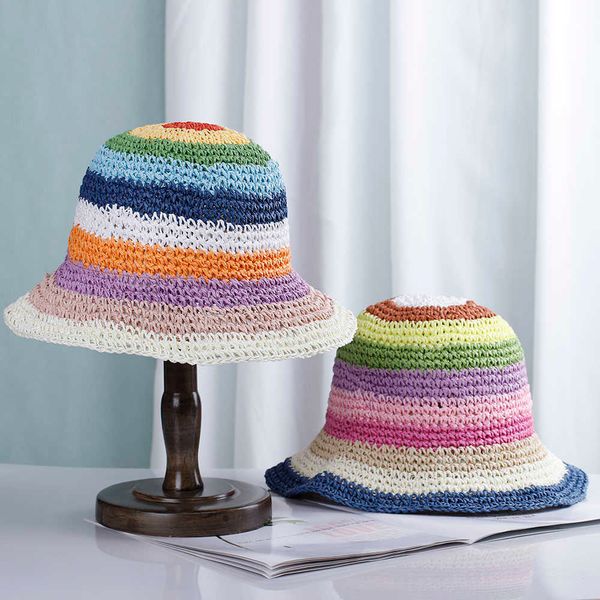 caps hats 2023 summer women's bucket hat straw made rainbow crochet foldable fashion panama hat children female beach sun visor cap p23, Yellow
caps hats 2023 summer women's bucket hat straw made rainbow crochet foldable fashion panama hat children female beach sun visor cap p23, Yellow