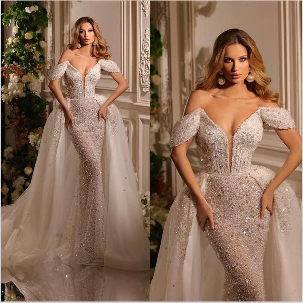 elegant mermaid wedding dress luxury off shoulder beading sequined short sleeve bridal gowns bride dresses, White
elegant mermaid wedding dress luxury off shoulder beading sequined short sleeve bridal gowns bride dresses, White