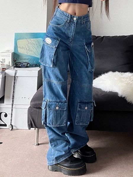 women's jeans american street pocket cargo female y2k fashion heavy industry loose high waist slim straight leg 230323, Blue
women's jeans american street pocket cargo female y2k fashion heavy industry loose high waist slim straight leg 230323, Blue
