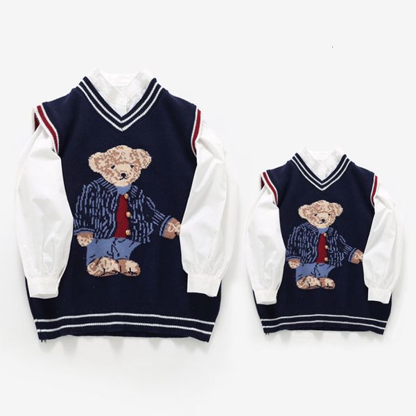 family matching outfits 2023 autumn parent child vest sweater for kids bear knit dad mom and son daughter christmas knitted cardigan 230323, Blue
family matching outfits 2023 autumn parent child vest sweater for kids bear knit dad mom and son daughter christmas knitted cardigan 230323, Blue