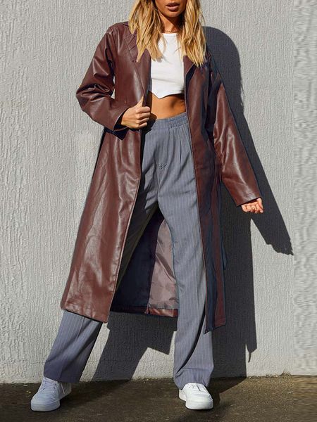 women's jackets outerwear full sleeve pu leather belt solid women autumn winter long jacket turndown collar fashion ladies coats street, Black;brown
women's jackets outerwear full sleeve pu leather belt solid women autumn winter long jacket turndown collar fashion ladies coats street, Black;brown