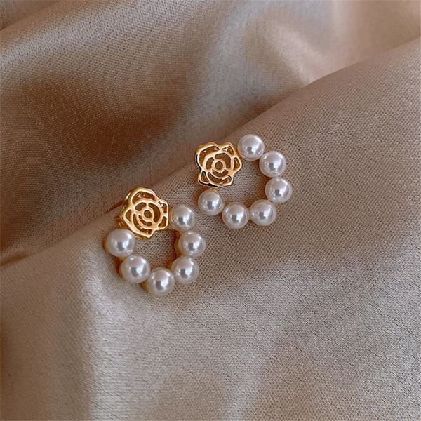 designer ring skeleton rose pearl stud earrings temperament women's small fashion stud earrings, Golden;silver
designer ring skeleton rose pearl stud earrings temperament women's small fashion stud earrings, Golden;silver