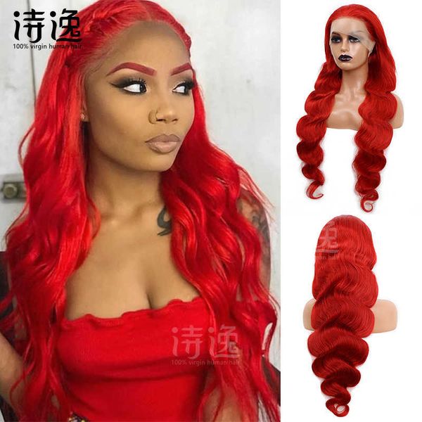 red lace front human hair wigs 13 * 4 front lace straight stripe red snake curly head cover 230323, Black 
red lace front human hair wigs 13 * 4 front lace straight stripe red snake curly head cover 230323, Black