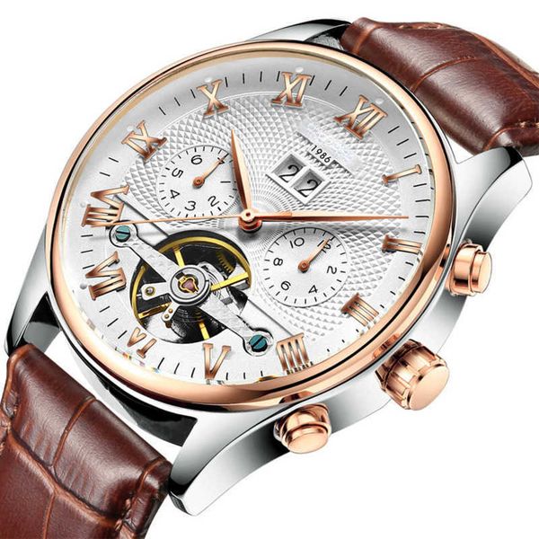wrist watch fully automatic hollow tourbillon men's mechanical, Slivery;black
