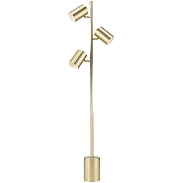 3-light floor lamp, matte soft gold, large weighted base, individual rotary on off switches on shades
3-light floor lamp, matte soft gold, large weighted base, individual rotary on off switches on shades