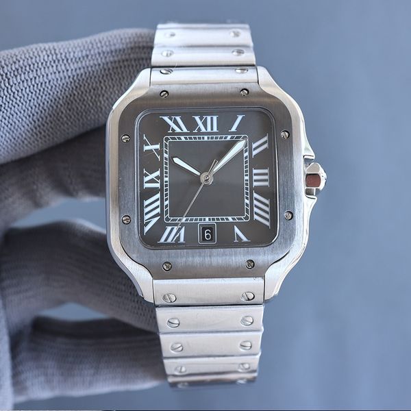 40mm square geneva genuine mens mechanical case and bracelet tank luxury date watch male wristwatches montre de luxe waterproof 007, Slivery;golden