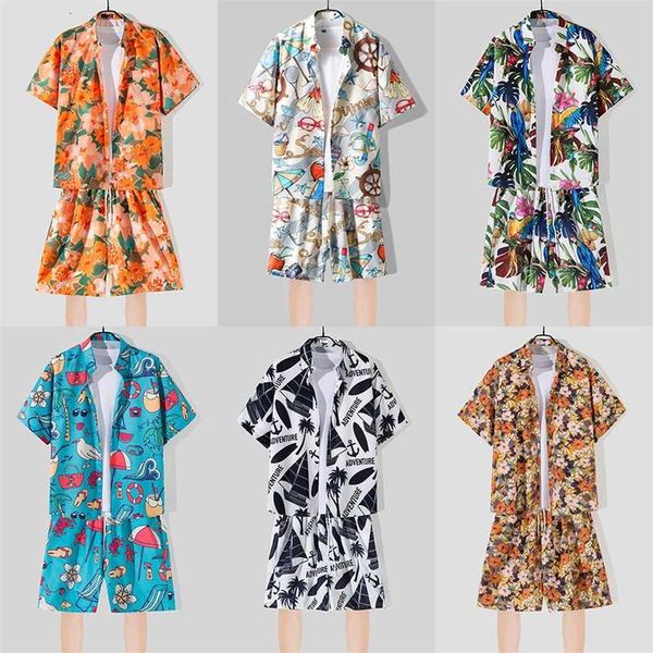 2023 summer men's casual suit korean version short sleeve shirt shorts two piece hawaiian beach, White;black
2023 summer men's casual suit korean version short sleeve shirt shorts two piece hawaiian beach, White;black