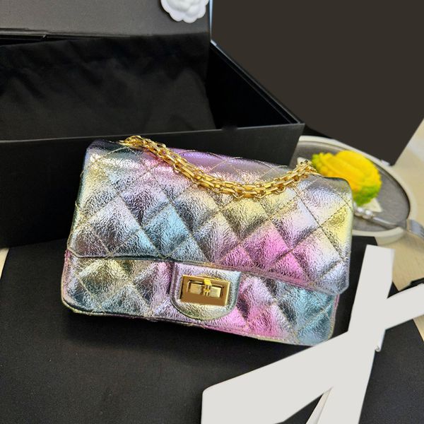 womens designer 2.55 metallic mermaid bags colorful classic mini flap quilted diamond lattice purse gold metal hardware chain crossbody shou
womens designer 2.55 metallic mermaid bags colorful classic mini flap quilted diamond lattice purse gold metal hardware chain crossbody shou