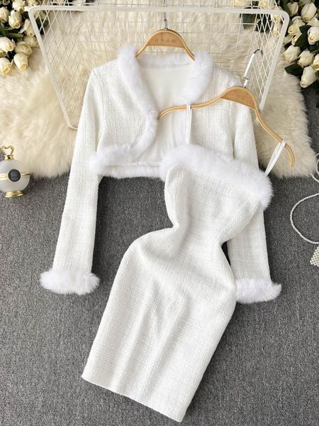 two piece dress ftlzz autumn winter women two piece sets long sleeve fur short coat and spaghetti strap bodycon dress lady party suits 23032, White
two piece dress ftlzz autumn winter women two piece sets long sleeve fur short coat and spaghetti strap bodycon dress lady party suits 23032, White
