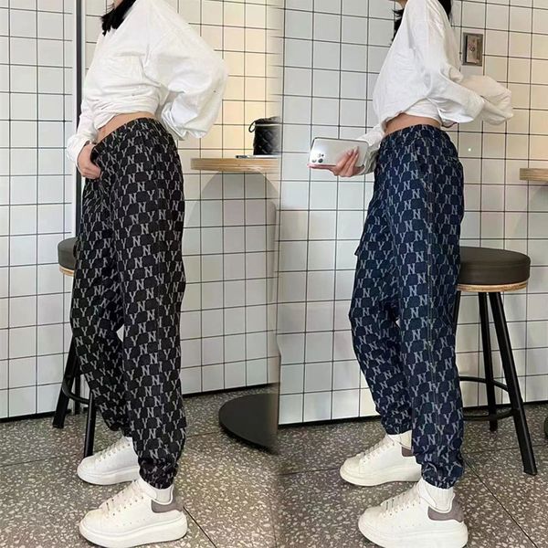 new printed jeans loose wide leg version high waist jeans, Blue