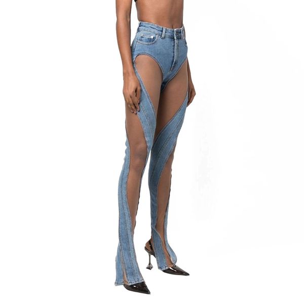 fashion women's jeans high waist spiral hollow out mesh design sense stitching slit denim pants autumn tide, Blue
fashion women's jeans high waist spiral hollow out mesh design sense stitching slit denim pants autumn tide, Blue