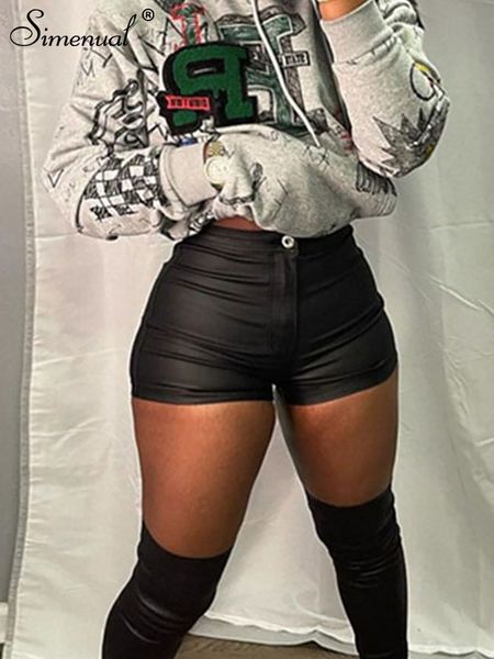 women's shorts simenual faux pu leather sheer black shorts for women summer trendy tight button pockets zipper bottoms high streetwear, White;black
women's shorts simenual faux pu leather sheer black shorts for women summer trendy tight button pockets zipper bottoms high streetwear, White;black