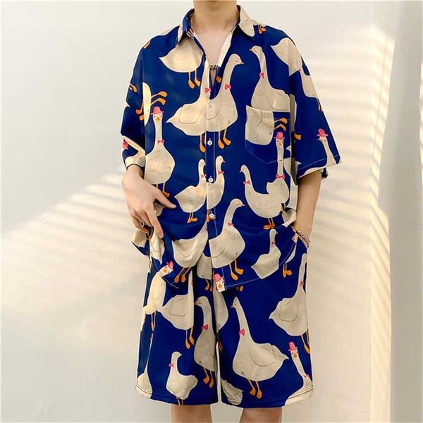 summer korean large white goose full print short sleeve shirt men's ins versatile student loose shorts 2pk set, White;black
summer korean large white goose full print short sleeve shirt men's ins versatile student loose shorts 2pk set, White;black
