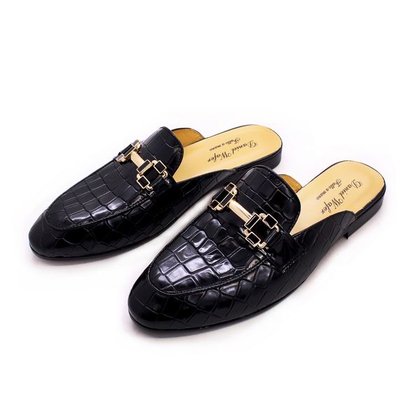 slippers leather men half black pointed toe flat handmade mules crocodile pattern metal buckle comfortable casual mens
slippers leather men half black pointed toe flat handmade mules crocodile pattern metal buckle comfortable casual mens